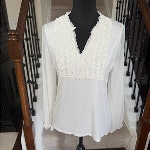 August Silk White Ruffled Blouse